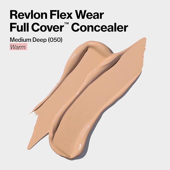 Revlon ColorStay Flex Wear, Full Cover Non-Creasing Concealer, Infused with Hyaluronic Acid & Vitamin E, Flexible Longwear, 050 Medium Deep, 0.34 Fl Oz