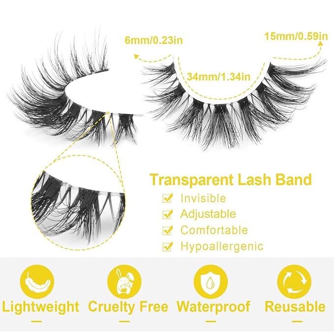 Lashes Natural Look False Eyelashes Clear Band Wispy Faux Mink Eyelashes Short Natural Cat Eye Strip Lashes Pack 7 Pairs by Kiromiro