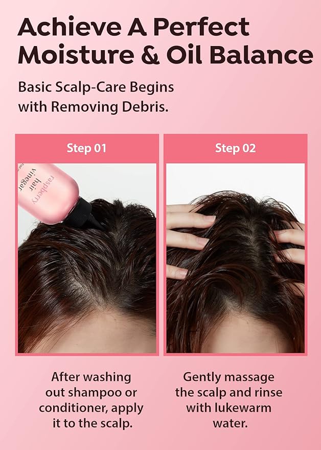 A'PIEU Raspberry Hair Vinegar Rinse Refill 13.6 fl oz - Scalp Treatment for Balanced pH, Shiny Hair | Korean Hair Care I Clarifies & Encourages Growth | Dandruff & Oil Control