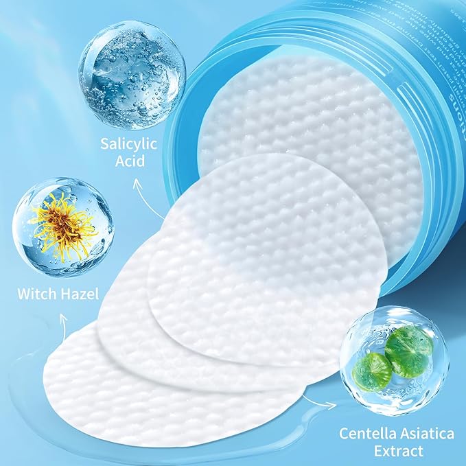 Salicylic Acid Exfoliating Facial Pads for Blemish-Prone Skin |Daily Pore Cleansing & Oil Control | Soothing Skincare Witch Hazel Toner Pads | 70 Count