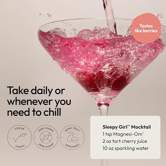 Moon Juice Magnesi-Om Magnesium Powder Supplement - Chelated Magnesium Complex + L-Theanine Blend for Rest, Relaxation & Regularity - Vegan, Non-GMO & No Sugar, Berry, 4 oz, 30 Sevings