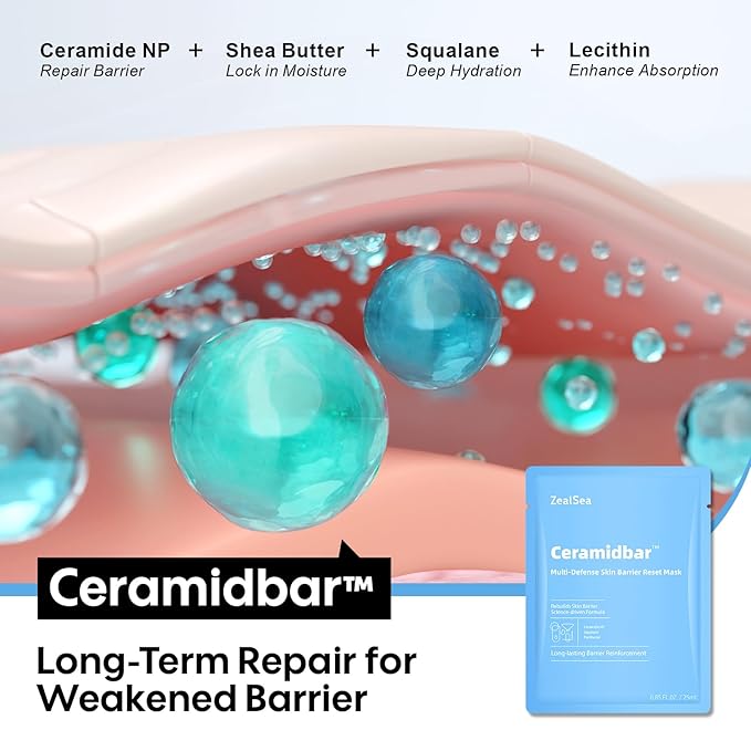 ZealSea Cicalix & Ceramidbar Face Masks Skincare Set, Derm Solution Sheet Mask for Multi-Trigger Sensitivity, Soothing & Calming, Strengthen & Restore Skin, Facial Mask with Cica & Ceramide, 16 Pack