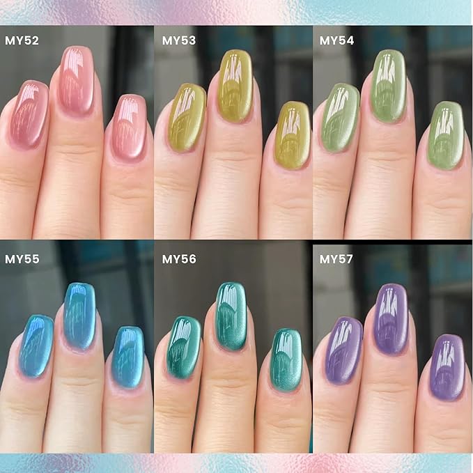 BORN PRETTY Magnetic Gel Nail Polish Pastel Water Light Cat Magnetic Eye Gel Jelly Glass Crystal Magnetic Gel Polish Glitter Shimmer Auroras Magnetic Gel Nail Art Manicure Kit 6PCS