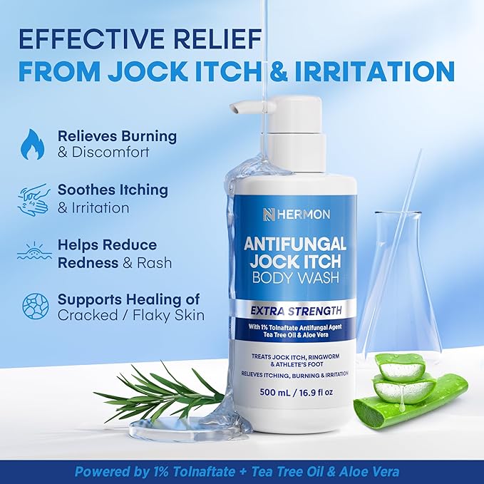 Hermon Antifungal Body Wash for Jock Itch: Tea Tree oil Body Wash for Jock Itch, Ringworm, Back Acne, Athlete's Foot, Tinea - Medicated Soap for Men and Women