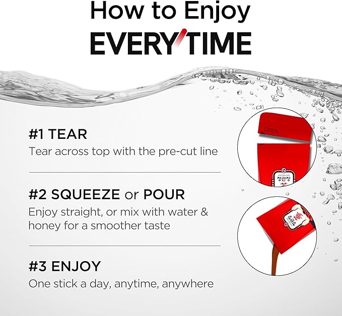 JUNG KWAN JANG Everytime Korean Red Ginseng Extract Stick 2,000mg Signature - Adaptogen Energy Drink, Liquid Stick Supplements with Propolis - Energy Boost & Immune Support, Caffeine Free (30 Sticks)