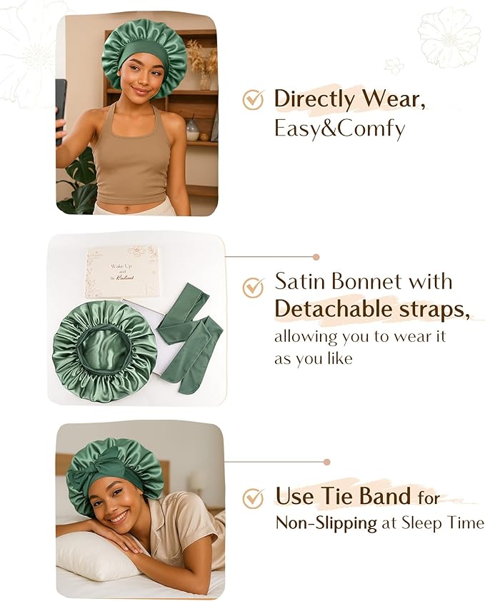 YANIBEST Silk Bonnet for Sleeping Women, Double Layer Hair Satin Bonnets with Elastic Band, Sleep Cap Curly Natural Hair