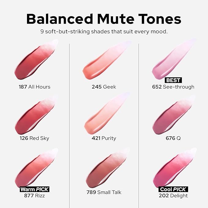 Unseen Balloon Tint, 6 Colors Set for All Skin Types. Buildable Color, Long Lasting Glossy Lip Stains, Lightweight Lip Gloss Make up 652-See-Through