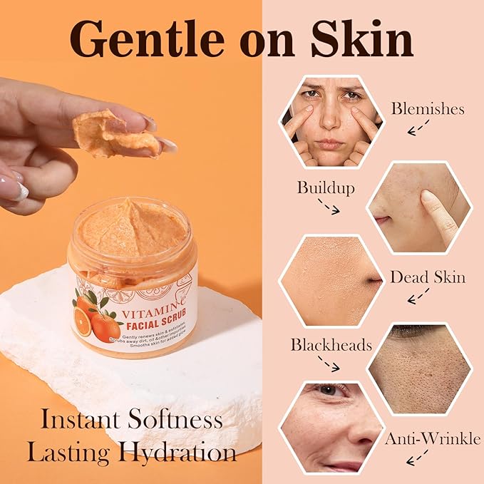 Vitamin C Face Scrub, Deep Cleansing Exfoliating Face Wash Scrubs for Women Men, Facial Exfoliating Scrub, Anti Aging, Anti Oxidant Facial Scrubs for All Skin Types