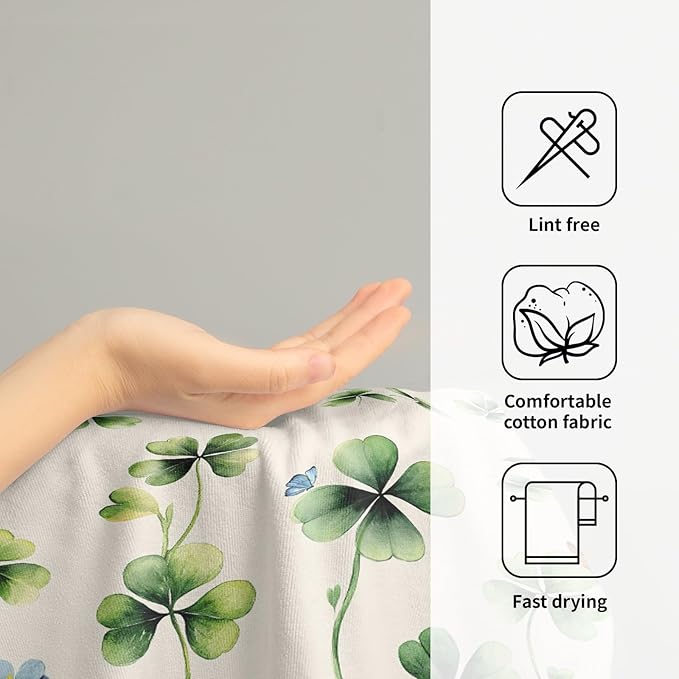 Giwawa St Patrick's Day Hand Towels Set of 2 Shamrock Floral Dish Towels Soft Absorbent Quick Dry Bath Towels for Kitchen Guest Gym Hotel Decor