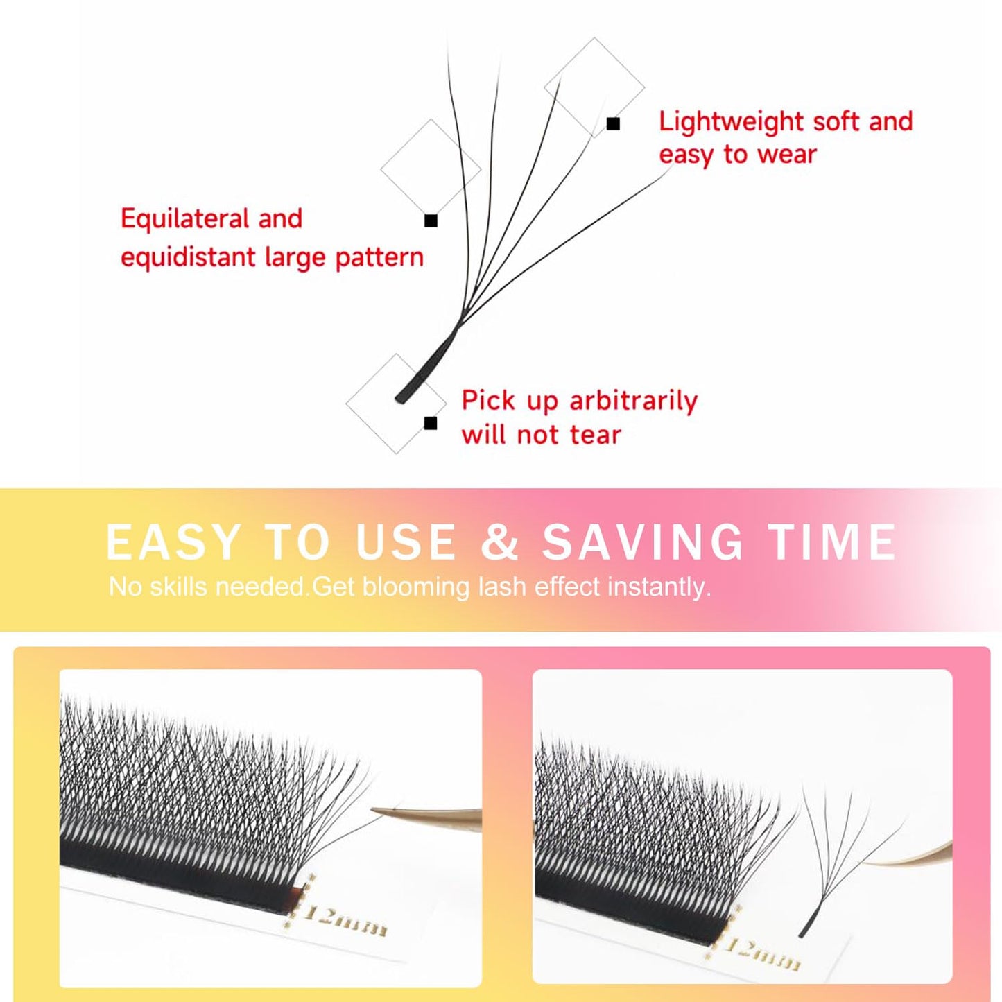 W Lash Extensions Supplies 5D Eyelash Extensions W Shape 0.07mm Thickness C Curl 15mm Premade Fans Easy Fan Lashes Volume Matte Black 12 Rows Crisscross Eye Lashes(W-5D-0.07-C,15mm)