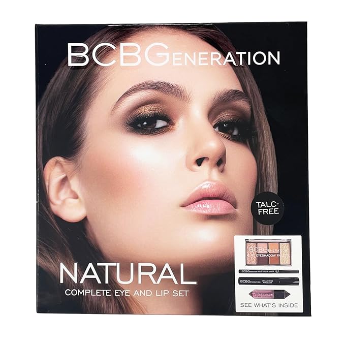Natural Complete Eye and Lip Set - Includes Eyeshadow Palette, Eye Liner, Mascara, Lip Oil - 4 pcs