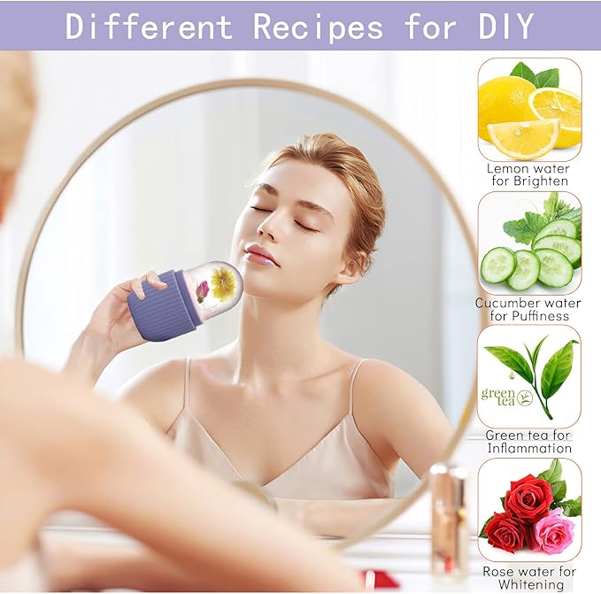 XHJRI Ice Face Roller Massager,Ice Cube Roller for Face, Eyes and Neck Naturally Conditioning and Skin Care,De-Puff Eye Bags,Reduce Migraine Pain,Reusable Massage Silicone Ice Mold (Purple)