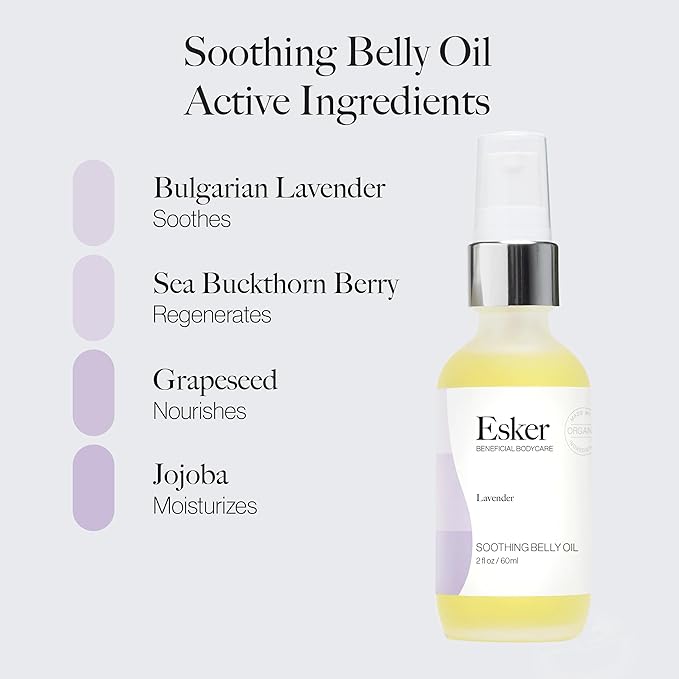 ESKER Natural Soothing Belly Oil | (2.0oz) | Plant-Based Formulated for Pre and Postpartum Skin | Designed to Fade Existing Stretch Marks and Prevent the Formation of New Ones | Cruelty Free