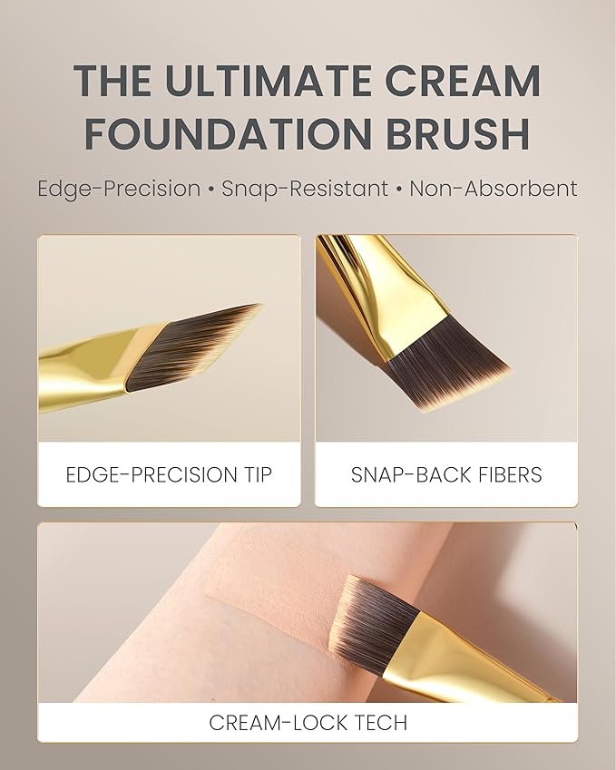 Desert Oak Series Angled Foundation Brush - 20mm Thin Contour Head for Cream/Stick Foundation, Precision Buffing & Detailing, Bubinga Handle & Brass Ferrule (CM 185)