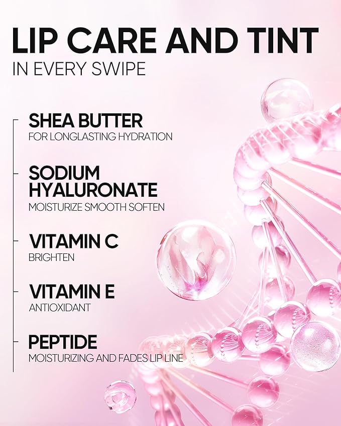 Hydrating Brightening Lip Serum, Nourishing Hydration Tinted Lip Stain, Plumping Lip Gloss with Polypeptide Squalane (03 Cherry Red)