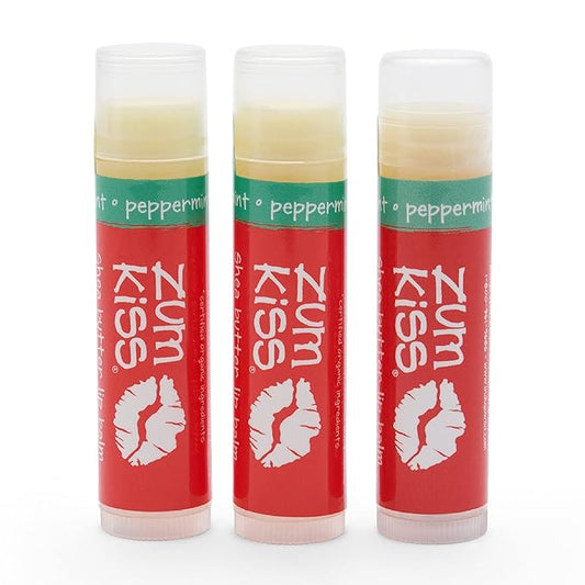 Zum Peppermint Kiss Stick (Pack of 3) with Certified Organic Sunflower Seed Oil, Beeswax, Shea Butter, Pure Essential Oils, Candelila Wax, Vitamin E and Honey, 0.15 oz