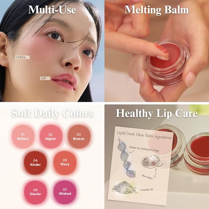 EGLIPS Lip & Cheek Glow Balm - Multi-Use Tinted Melting Balm Blush for Lips & Cheeks Builable and Blendable Texture (05 WAVY, 0.18 oz)