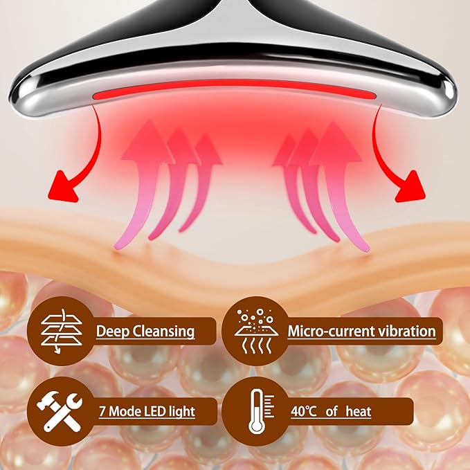 VGY 7-in-1 Face Massager Tool for Skin Care, Multi-Function Electric Red Light Therapy for Face, Wrinkles, Double Chin (Black)