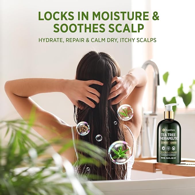 RoyceDerm Tea Tree Conditioner: Hydrating & Soothing Botanical Formula with Tea Tree, Aloe, Camellia Seed Oil, Paraben & Sulfate Free