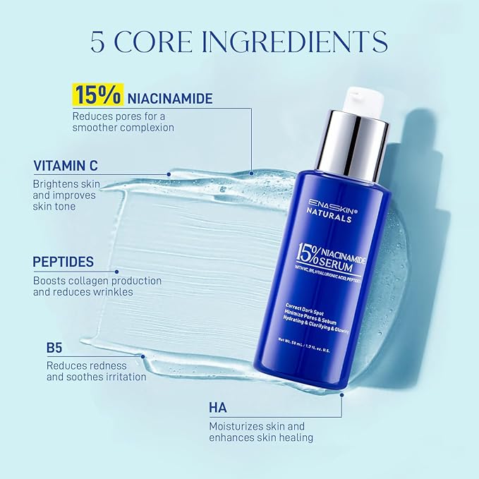 Niacinamide Serum 15% for Face – Dark Spot Corrector, Pore Minimizer, Oil & Blemish Control, Brightening & Hydrating with Vitamin C, B5, Peptides & Hyaluronic Acid – 1.7 Fl Oz