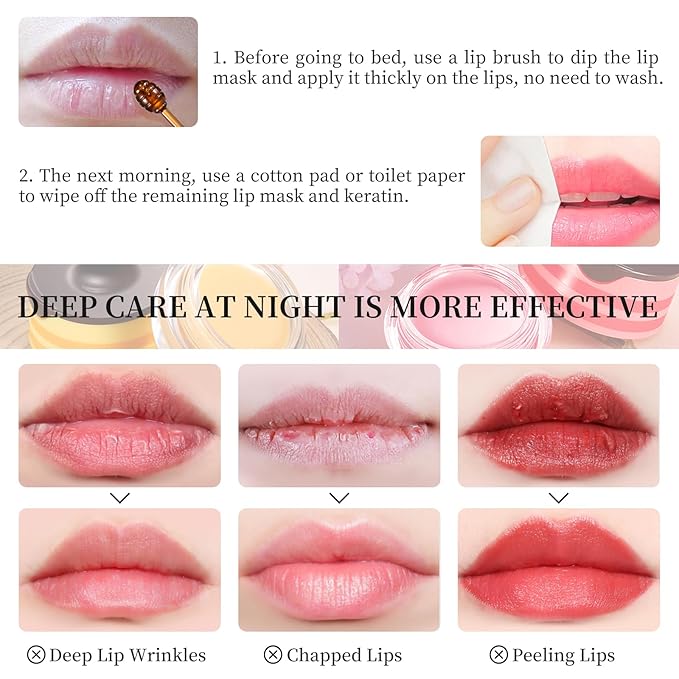 2 PCS Bee Honey Lip Balm Honey Pot, Strawberry & Bee Honey Lip Mask, Reduces Lip Lines, Hydrate & Moisturizing Lip Skin Care, Prevention Dry Cracked Lips, Bee Honey Lip Balm for Lip Repair Treatment