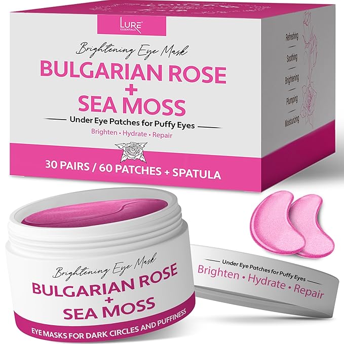 Under Eye Mask Under Eye Gels with Irish Sea Moss Bulgarian Rose and Hyaluronic Acid 60 Eye Gels (30 Pairs) Eye Masks for Men and Women