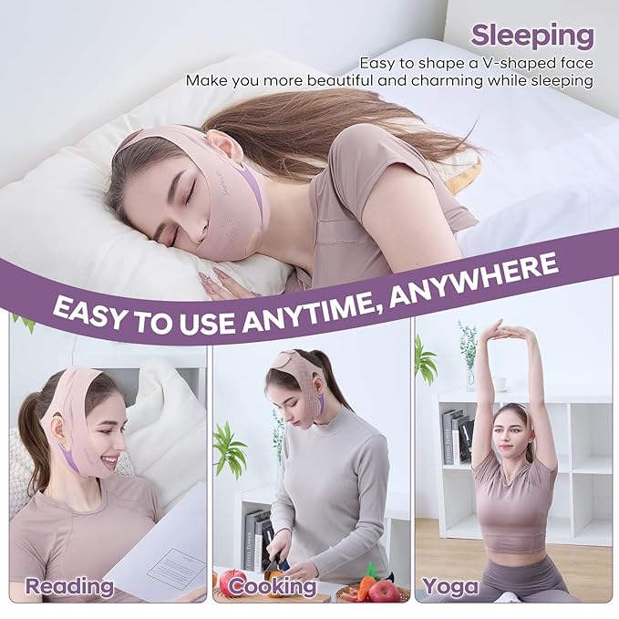 V Line Lifting Mask Chin strap for sleeping, Reusable Face Slimming Strap, V Line Mask, Face Lift Prevent Sagging, V Line Lifting Mask for Women,Jaw Exerciser，Pink