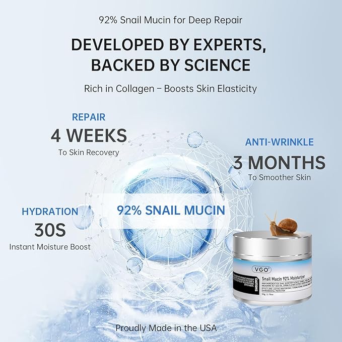 VGO 3 Pack 92% Snail Mucin Moisturizer, Anti Aging, Skin Repair & Hydrating Face Cream with Ceramide & Vitamin E