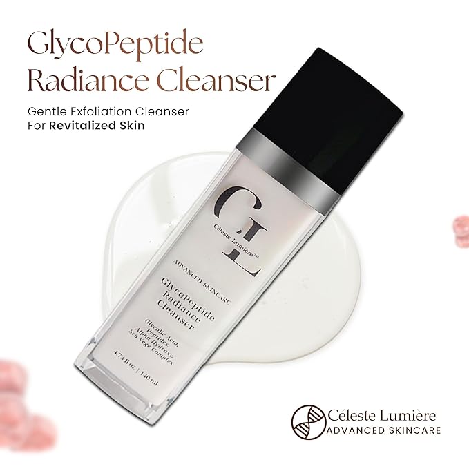 GlycoPeptide Radiance Cleanser - Hydrating Gentle Cleanser with Peptides, Glycolic Acid, AHAs, Vitamin C & E - Exfoliating Face Wash - 4.73 fl oz / 140 ml