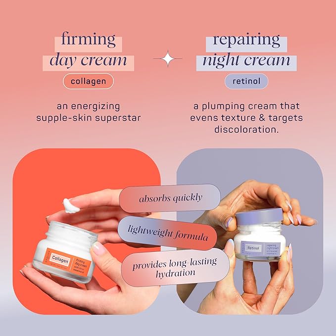 SpaLife Plump + Correct Day to Night Cream Duo – Day & Night Face Cream Set – For Dull Skin, Fine Lines & Wrinkles, Loss of Firmness, Uneven Texture, Anti-Aging with Retinol & Collagen Moisturizers