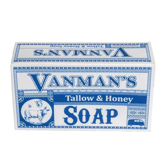 VanMan Beef Tallow and Honey Bar Soap – Pure Grass-Fed Beef Tallow for Skin with Vanilla Oil, Raw Honey & Distilled Water, Hydrating & Nourishing, Vanilla Scent, Clean Ingredients, 3.8oz - 1 Pack