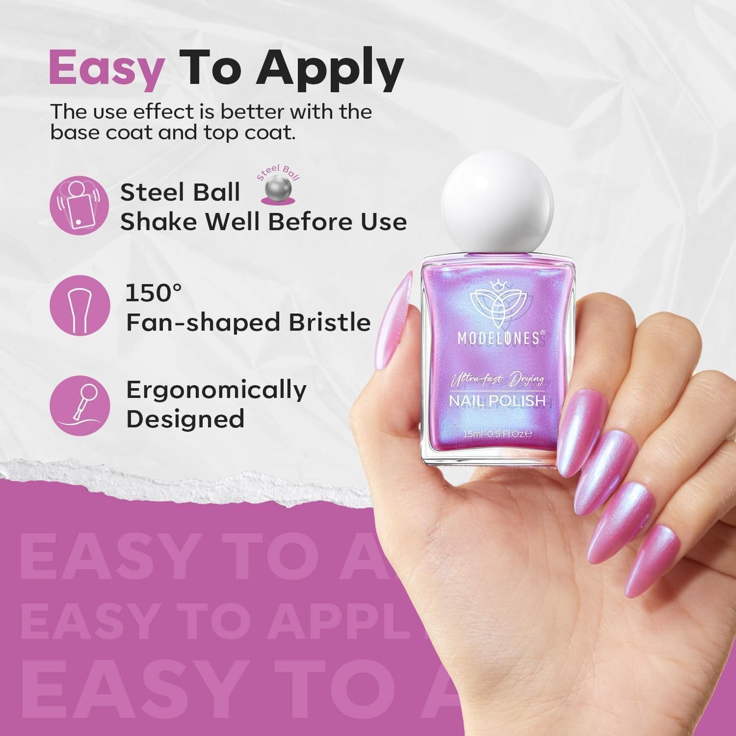 modelones Chrome Purple Nail Polish, 15 ml Quick Dry Nail Polish Mermaid Iridescent Shimmer Pearl Purple Nail Lacquer Long Last Shine Nail Art DIY Home Manicure Gift for Women Girls 0.5 Fl Oz