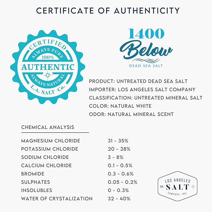 1400 Below 5 Lbs Jar Dead Sea Salt, Fine Grain - Foot and Spa Bath Soak, Exfoliating Body Scrub, 100% Pure and Mineral-Rich, Highest Mineral Content – Natural Muscle Tension Relief