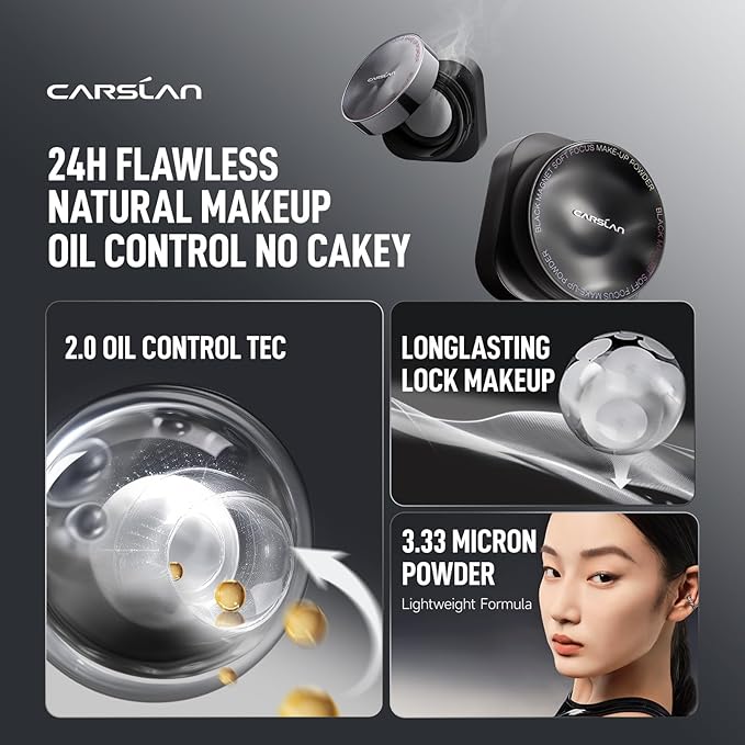 CARSLAN 2.0 Black Magnet Soft Focus Make Up Powder, Waterproof Loose Setting Powder, 24H Longlasting, Oil Control, Talc-Free Face Powder, Cool Version, 05 Light Purple For Dry&Com Skin, 0.28Oz