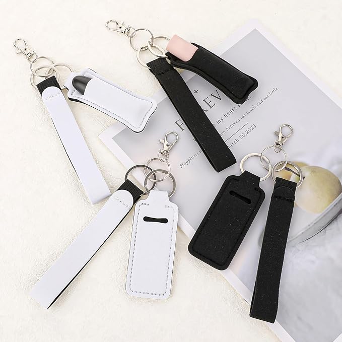 4 Pcs Keychain Chapstick Holder, Lipgloss Holder Keychain, Chapstick Holder Key Chain with Wristlet Lanyards, Lipstick Keychain Holder Lip Balm Sleeve for Women Girls