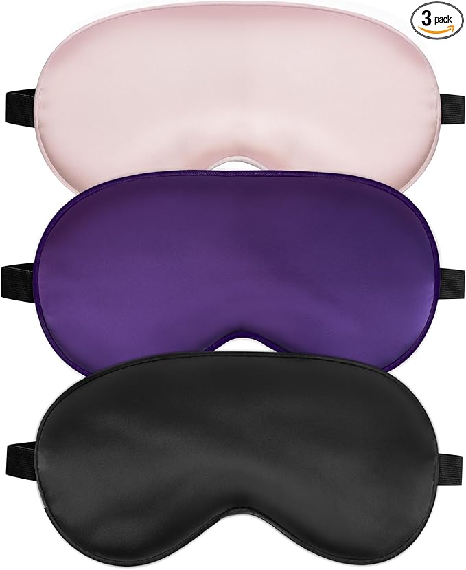 Sleep Mask, Silk Eye Mask for Sleeping with Adjustable Strap, Satin Blackout Sleeping Eye Mask for Men&Women, Comfortable Blindfold Eyeshade for Night Sleep (Black,Pink,Purple)
