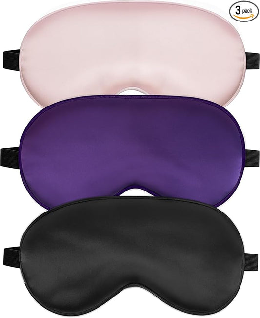 Sleep Mask, Silk Eye Mask for Sleeping with Adjustable Strap, Satin Blackout Sleeping Eye Mask for Men&Women, Comfortable Blindfold Eyeshade for Night Sleep (Black,Pink,Purple)
