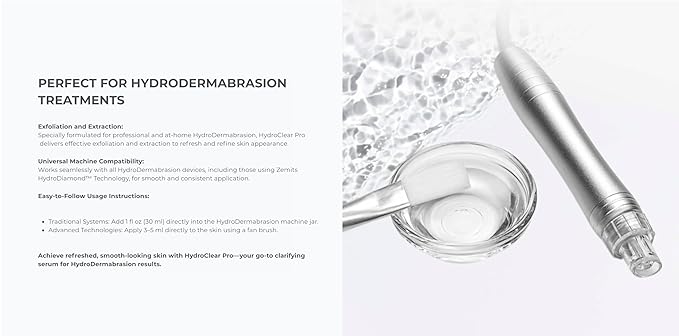 Zemits HydroClear Pro – Professional Hydrodermabrasion Solution for Spa Facial Machines – Gentle Purifying Formula for Smooth, Refreshed-Looking Skin (4 fl oz)