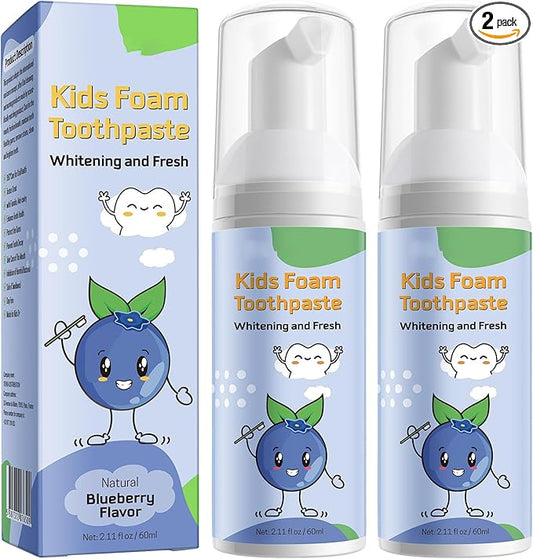 Foam Toothpaste Kids 2PCS, Toddler Toothpaste Cavity Protection, Clean and Whitening, 360ºCare, Portable, Kids Foam Toothpaste with Fluoride for Electric & U-Shape Toothbrushes (Blueberry)
