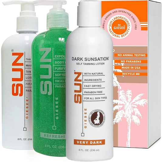 Sun Labs Self-Tanning Lotion, Exfoliator, and Extender for a Golden Glow - Very Dark - 3-Pack 8 oz. Bottles