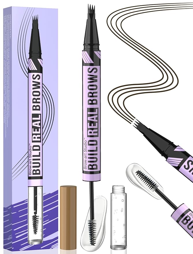 iMethod Eyebrow Pen and Eyebrow Gel - Eyebrow Pencils for Women with 4-Fork-Tip & Brow Gel Clear, Magical 2-in-1 Dual-Ended Brow Pen for Fuller-Looking Defined Brows, Stay All Day, Black Brown