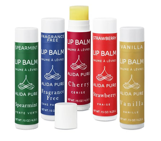 Melody Lip Balm Collection, Vegan Lip Balm Set, Beeswax Free, with Avocado Oil, Organic Jojoba Oil, and Vitamin E, Natural Moisturizer for Dry, Chapped Lips, 5 Tube Set