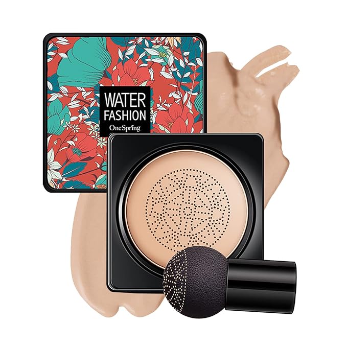 Mushroom Head Air Cushion CC Cream BB Cream Foundation Face Makeup,Full Coverage Foundation Moisturizing Concealer Makeup Base,Long Lasting Cushion Foundation with Mushroom Makeup Sponge (Natural)