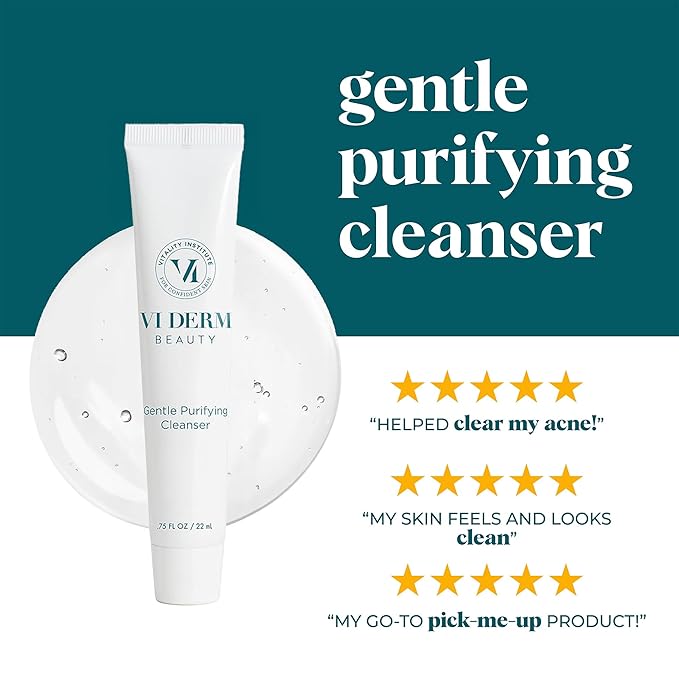 VI Derm Hydrating Gentle Purifying Cleanser – Face Wash with Aloe Vera, Antioxidants, and Willow Bark, Travel Size Mini Facial Cleanser for Makeup Removal and Sensitive Skin – 0.75 Fl Oz / 22 mL