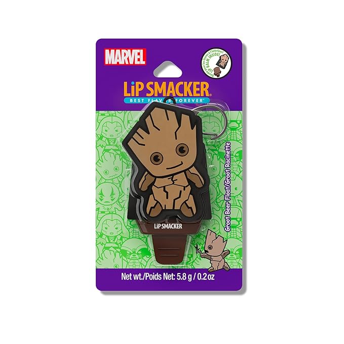 Lip Smacker Marvel Guardians of the Galaxy Lippy Pals, Clear & Glossy, Fun & Giftable, Cruelty Free – Groot Beer (Keychain)