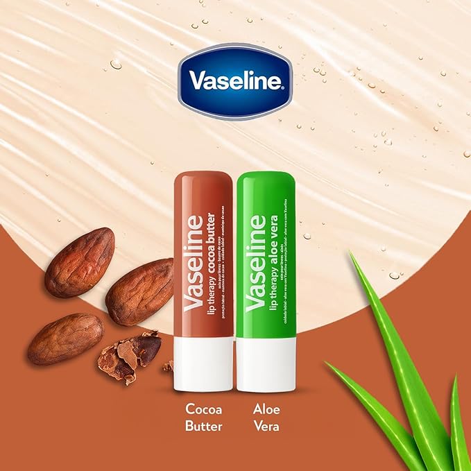 Vaseline Lip Therapy Variety 4-Pack – Cocoa Butter + Aloe Vera Moisturizing Lip Balm with Vitamin E, 0.16 Oz Ea