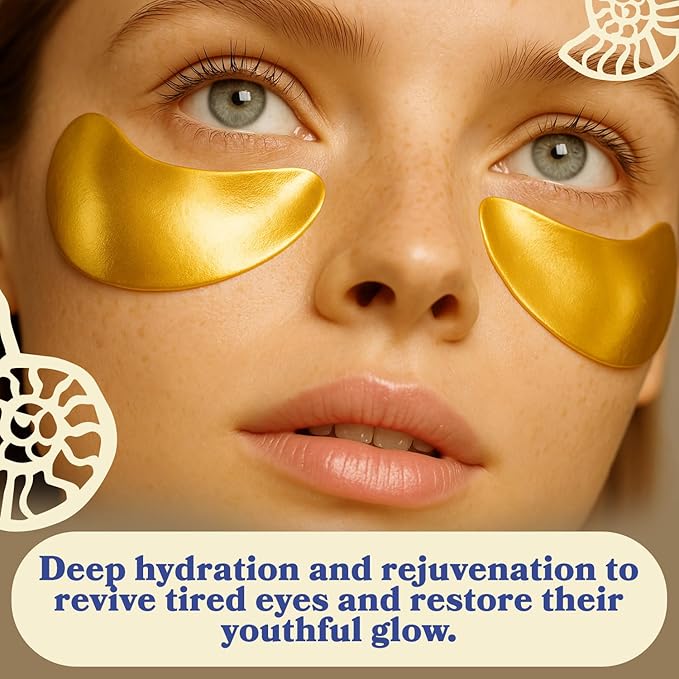 LE GUSHE Gold Under Eye Patches for Puffy Eyes and Dark Circles (10 Pairs) - Hydrating Collagen Under Eye Masks with Snail Mucin - Soothing Puffy Eyes Treatment for Women & Men - Bridesmaid Gifts