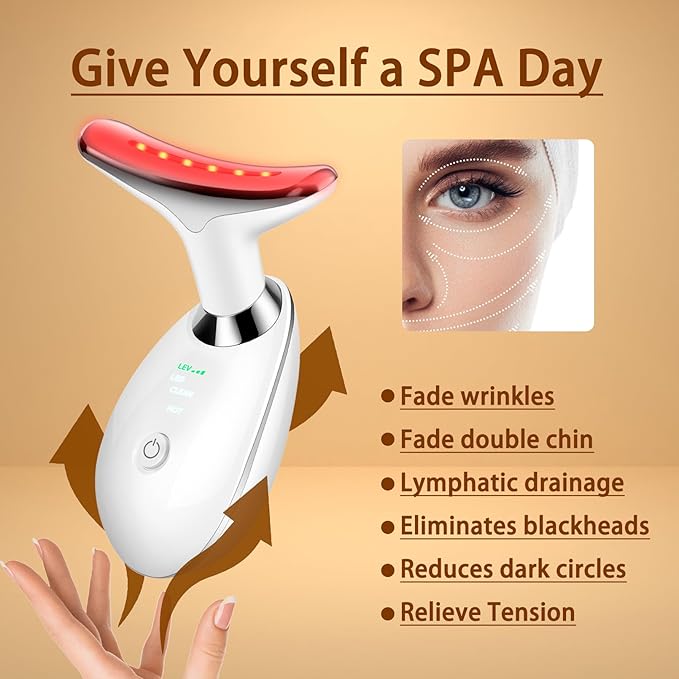 VGY 7-in-1 Face Massager Tool with Heat, Red Light Therapy for Face, Wrinkles, Double Chin (White)