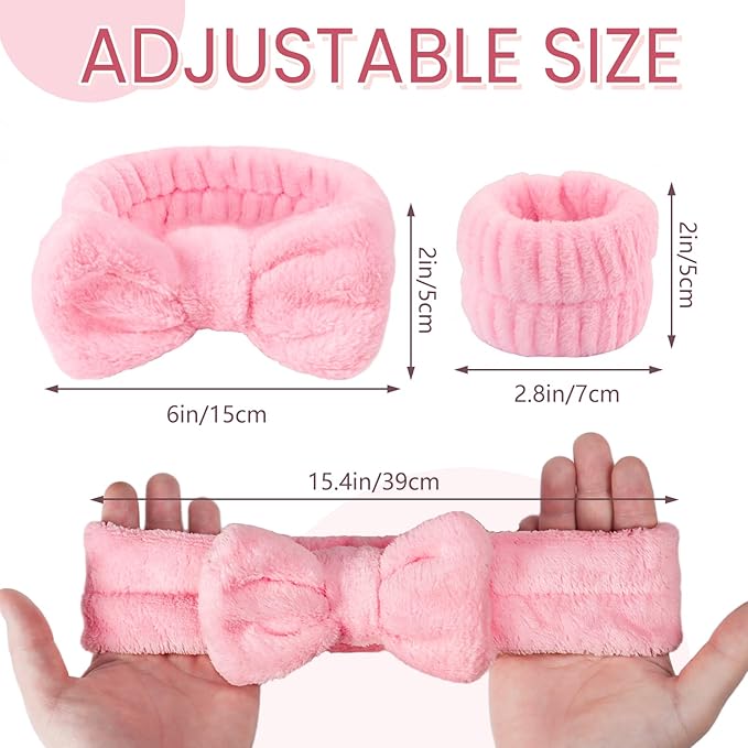Fmeida Spa Headband and Wrist Band Set for Face Washing Skin Care Headband Pink Hairband 3 Pack