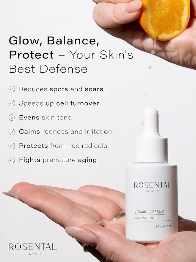 Organics Vitamin C Serum with Caffeine (30ml) – Hydrating Face Serum for Dark Spots, Acne Scars, Wrinkles – Brightening & Anti-Aging Facial Care – Natural Cosmetics – Made in Germany